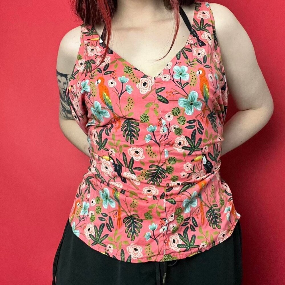 Hand sewn / Tropical peach and teal floral tank top 🧡🩷​​​​​​